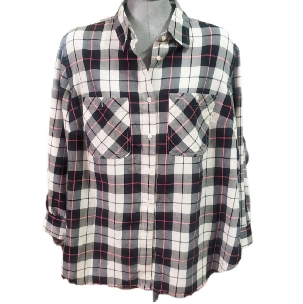 LAUREN BY RALPH LAUREN TWILL PLAID COTTON SHIRT 2X